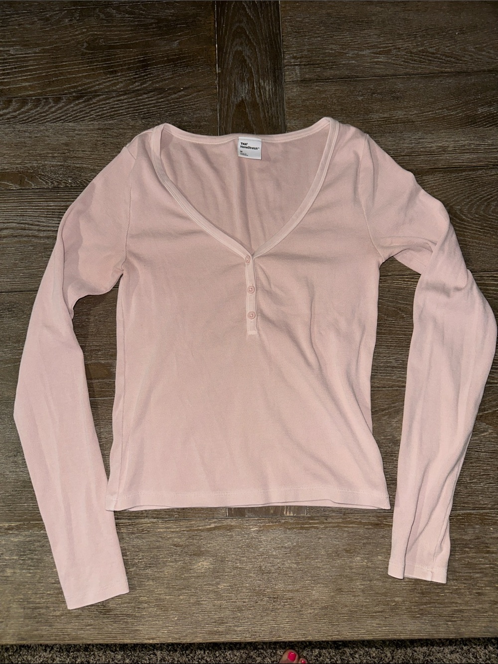 TNA Light Pink Long Sleeve Henley Top Size Medium